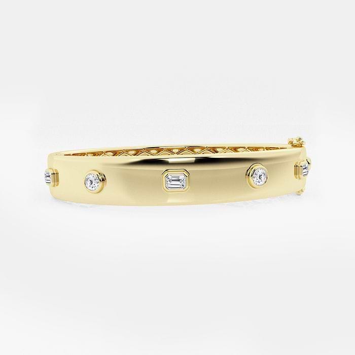 Five Stone Round and Emerald Bangle Bracelet