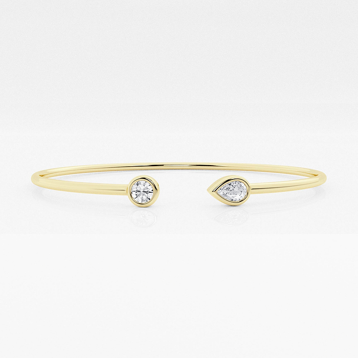 1/2 ctw Round and Emerald Lab Grown Diamond Open Bangle Bracelet - 7 Inches 14K Yellow Gold, F, VS2