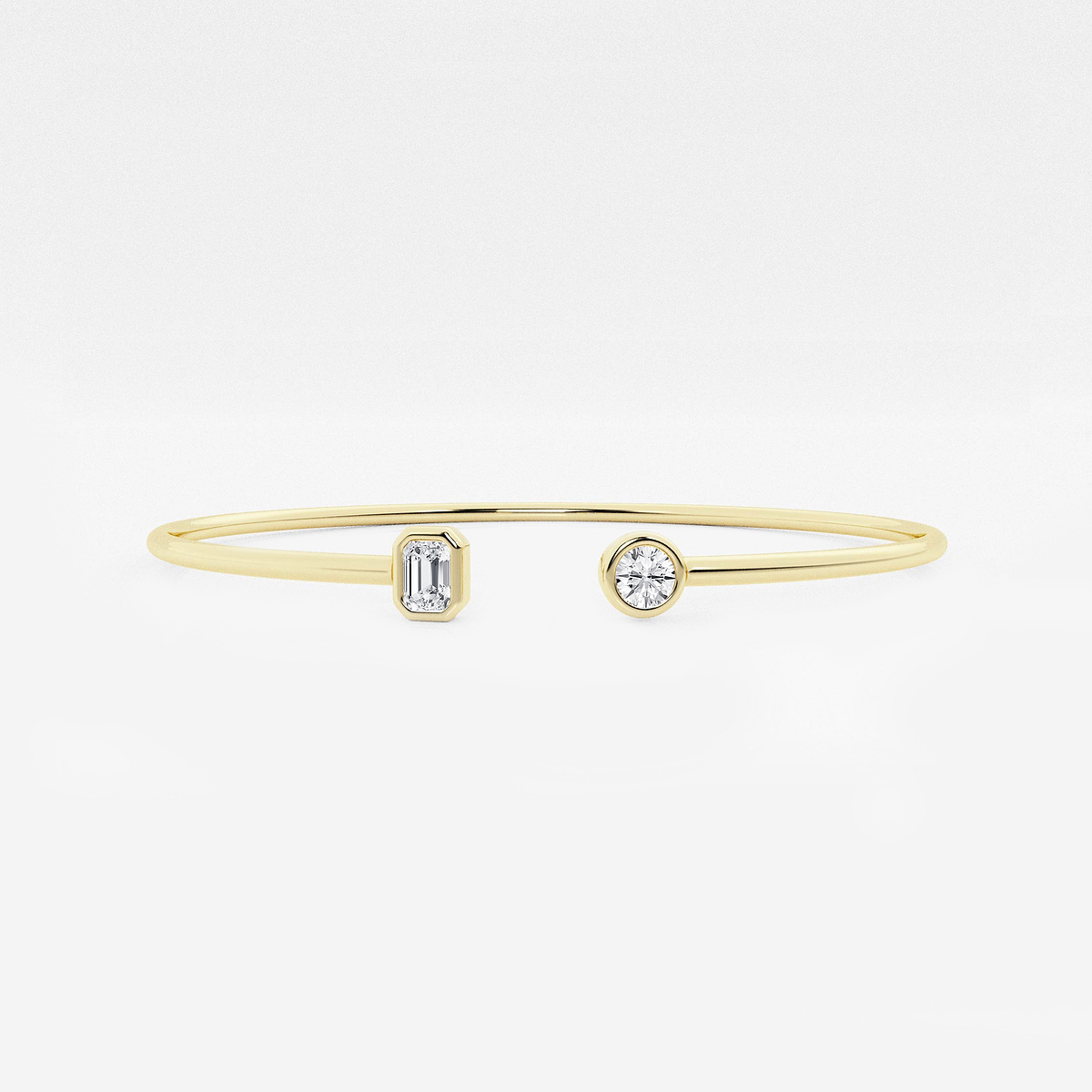 1/2 ctw Round and Emerald Lab Grown Diamond Open Bangle Bracelet - 7 Inches 14K Yellow Gold, F, VS2