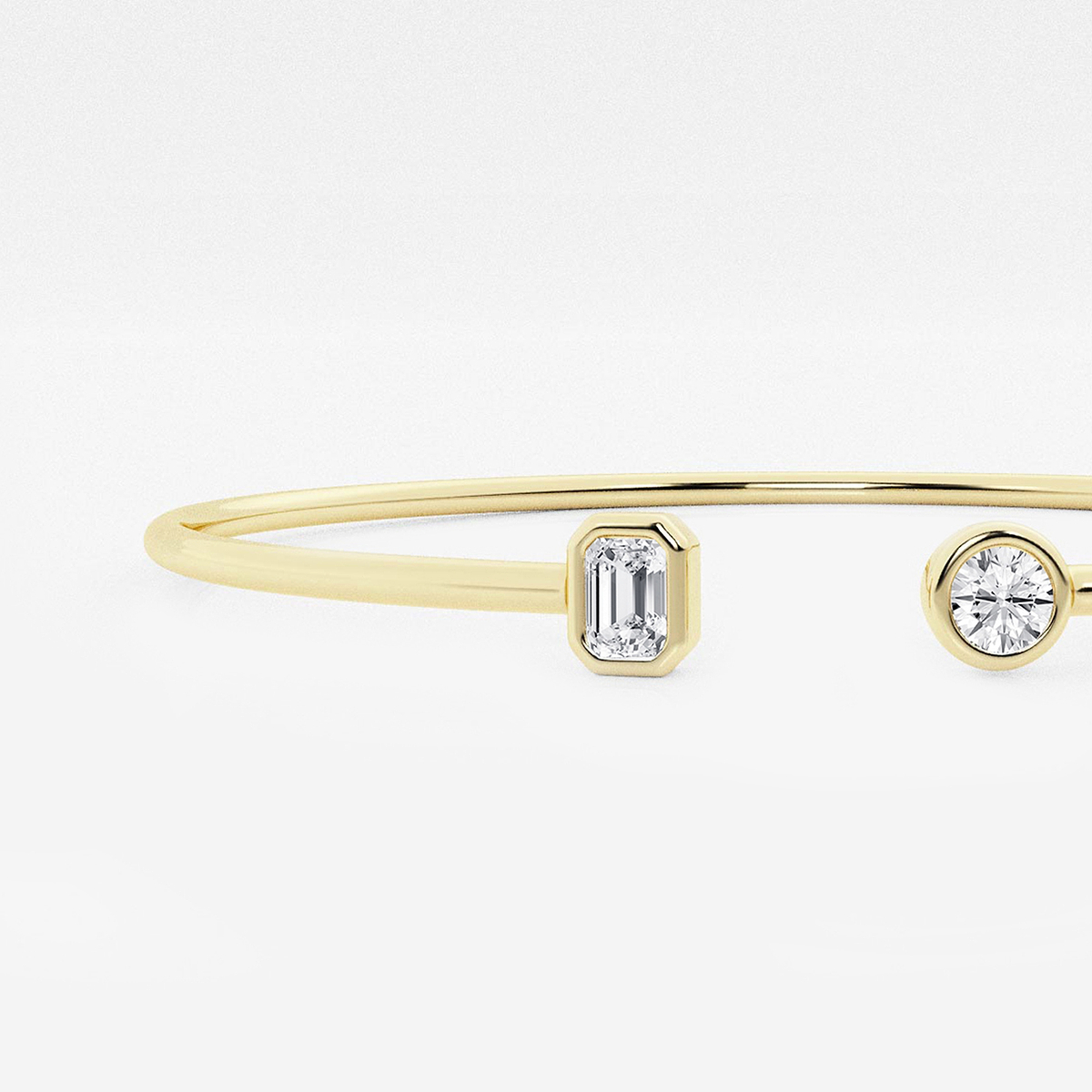 1/2 ctw Round and Emerald Lab Grown Diamond Open Bangle Bracelet - 7 Inches 14K Yellow Gold, F, VS2