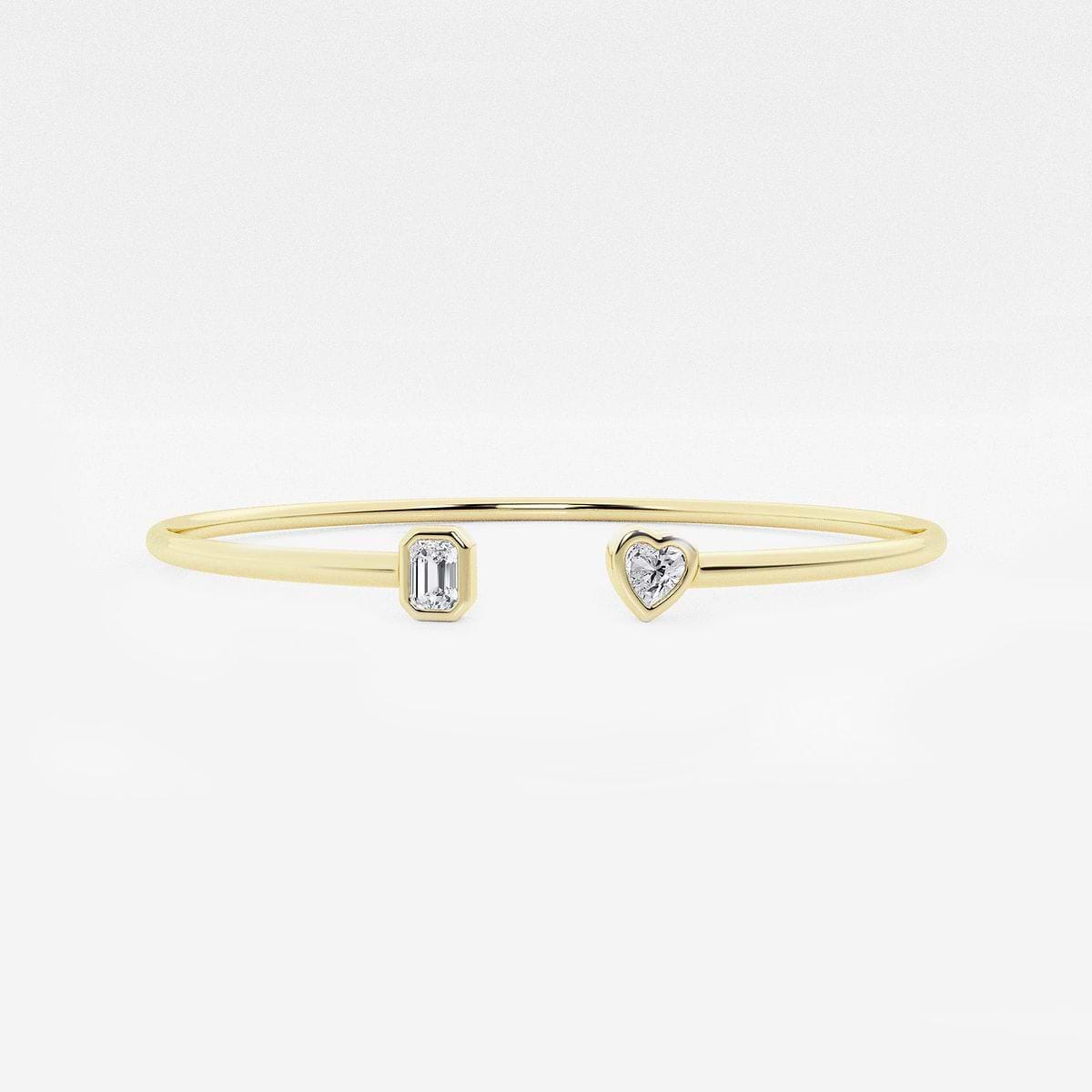 1/2 ctw Emerald and Heart Lab Grown Diamond Open Bangle Bracelet - 7 Inches