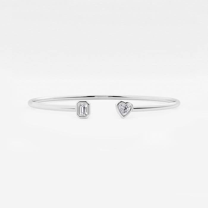 Open Emerald and Heart Bangle Bracelet