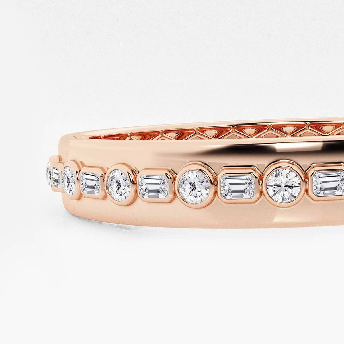 Additional Image 1 for  3 3/4 ctw Round and Emerald Lab Grown Diamond  Bangle Bracelet 7 Inches - 18K Rose Gold Plated Vermeil
