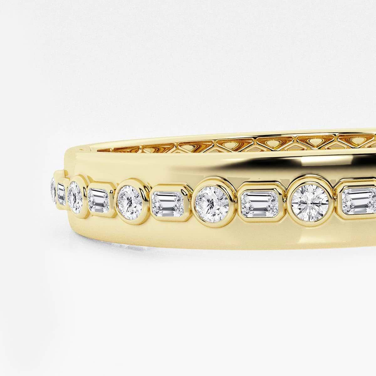 3 3/4 ctw Round and Emerald Lab Grown Diamond  Bangle Bracelet 7 Inches - 18K Yellow Gold Plated Vermeil 18K Yellow Vermeil, F, VS2