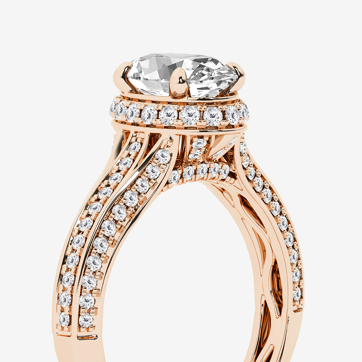 Additional Image 2 for  2 1/2 ctw Oval Lab Grown Diamond Channel Band Halo Bridal Set