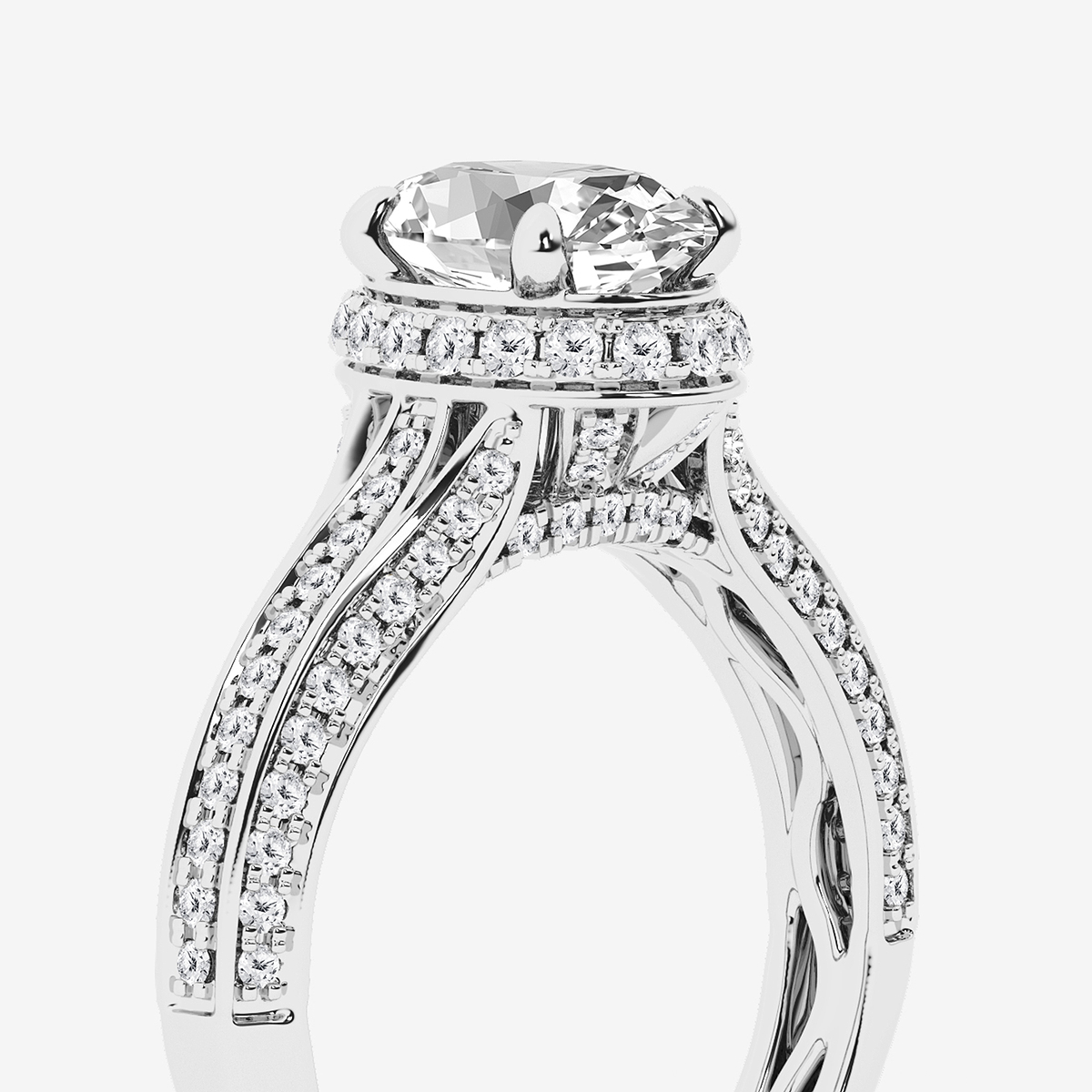 Additional Image 2 for  2 1/2 ctw Oval Lab Grown Diamond Channel Band Halo Bridal Set