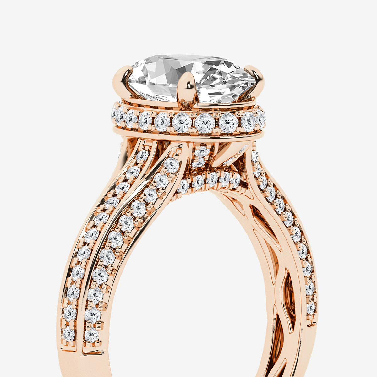 Additional Image 2 for  3 ctw Oval Lab Grown Diamond Channel Band Halo Bridal Set