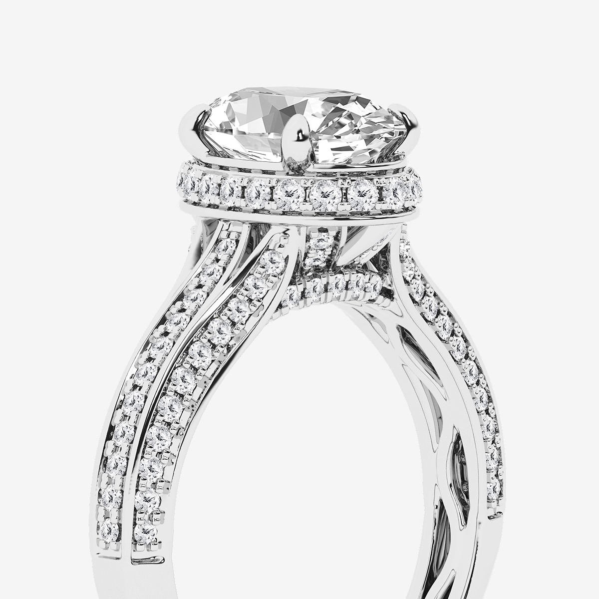 Additional Image 2 for  3 ctw Oval Lab Grown Diamond Channel Band Halo Bridal Set