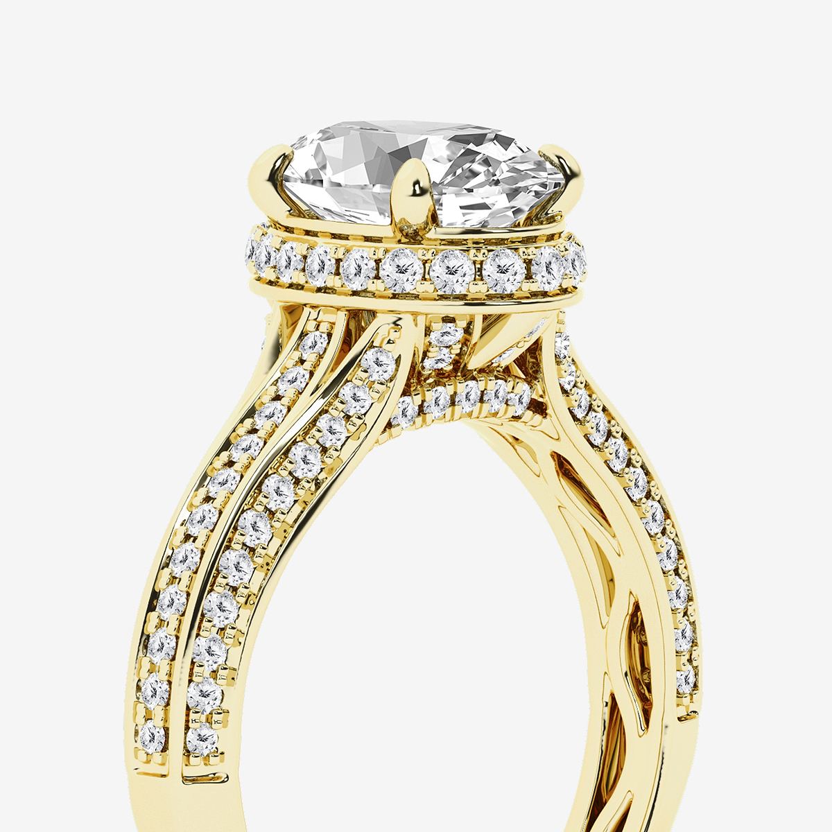 Additional Image 2 for  3 ctw Oval Lab Grown Diamond Channel Band Halo Bridal Set