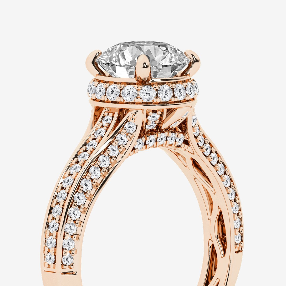 Additional Image 2 for  3 ctw Round Lab Grown Diamond Channel Band Halo Bridal Set