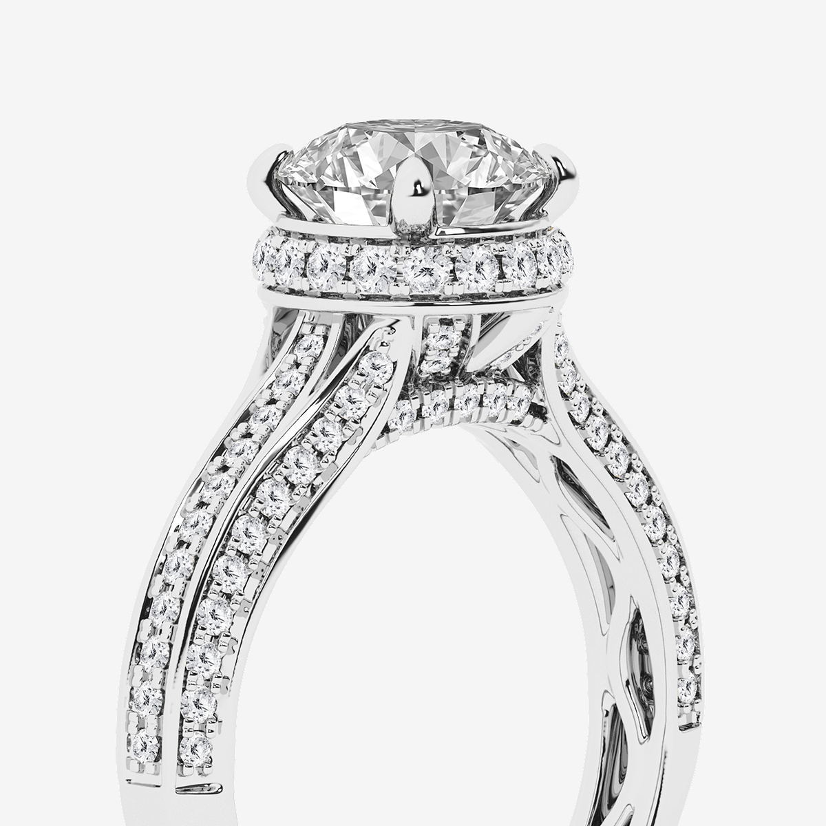 Additional Image 2 for  3 ctw Round Lab Grown Diamond Channel Band Halo Bridal Set