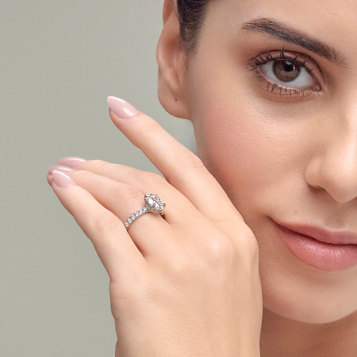 3 3/4 ctw Oval Lab Grown Diamond Hidden Halo Bridal Set