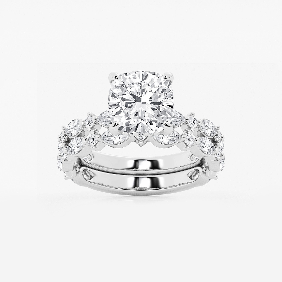 4 2/5 ctw Cushion Lab Grown Diamond Bridal Set