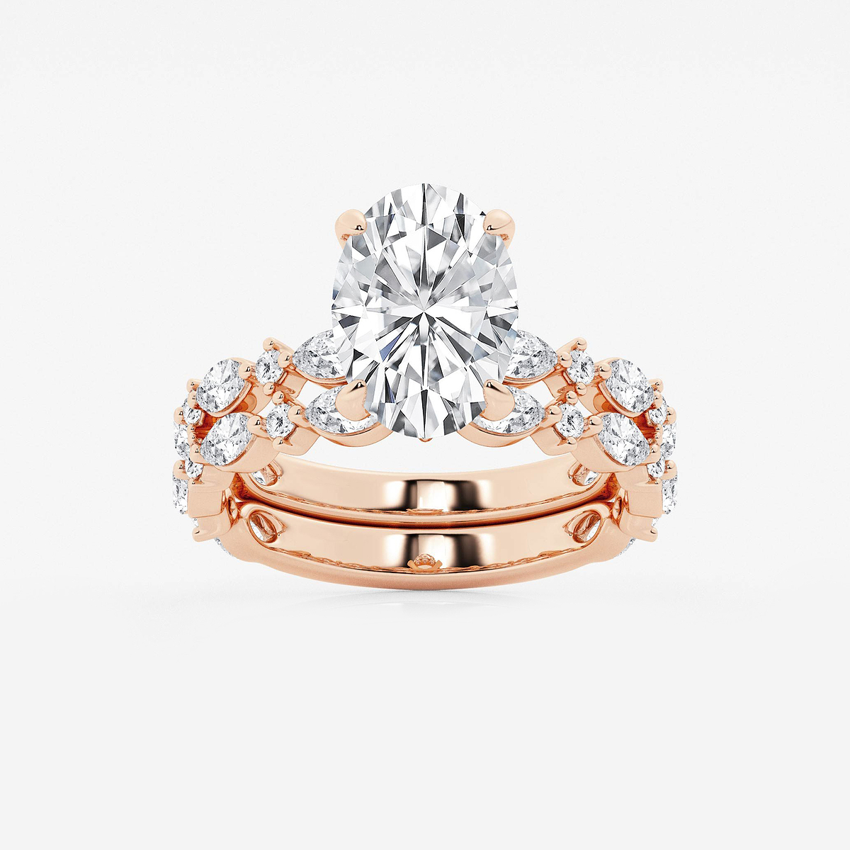 4 2/5 ctw Oval Lab Grown Diamond Bridal Set