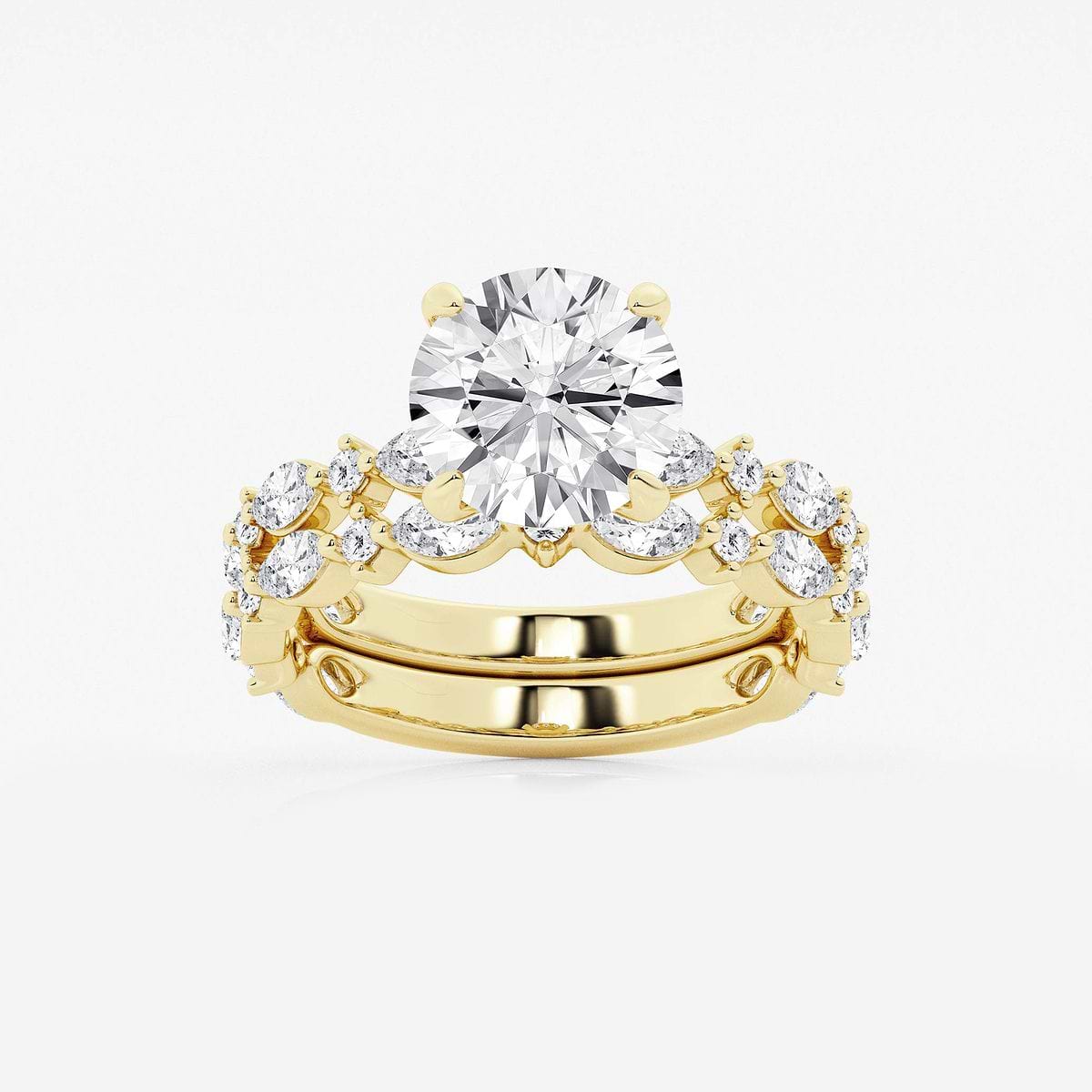 4 2/5 ctw Round Lab Grown Diamond Bridal Set 14K Yellow Gold, F, VS2