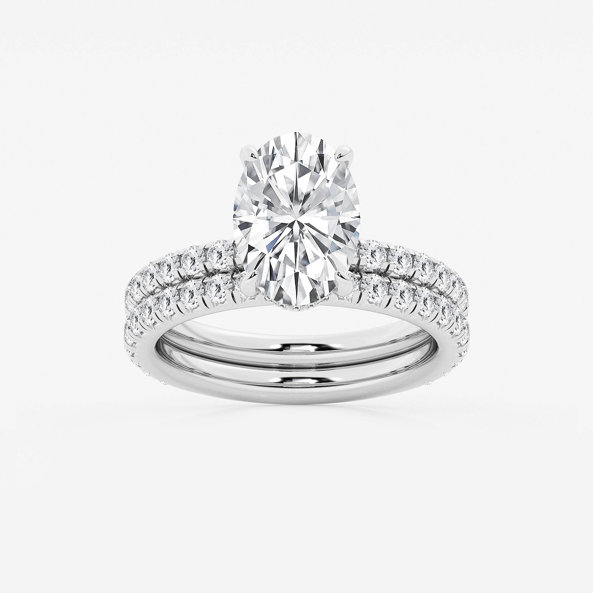 4 1/3 ctw Oval Lab Grown Diamond Bridal Set Platinum, E, VS1