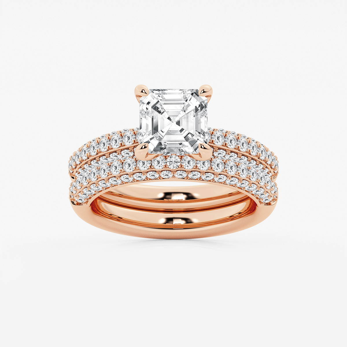 3 1/8 ctw Asscher Lab Grown Diamond Micro Pave Bridal Set