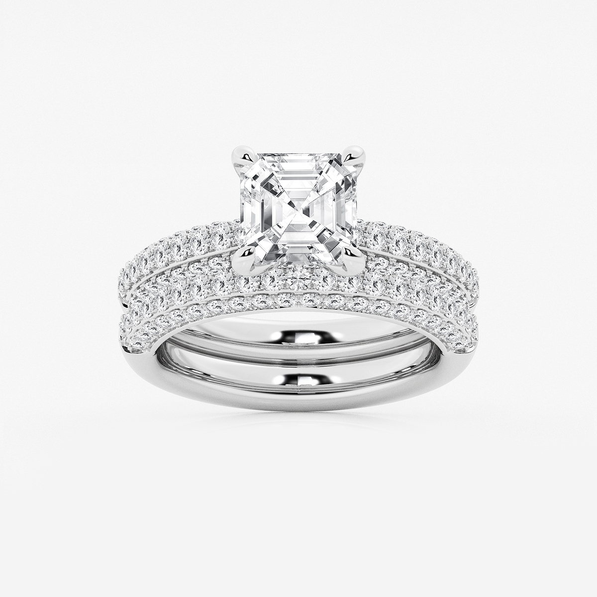 3 1/8 ctw Asscher Lab Grown Diamond Micro Pave Bridal Set