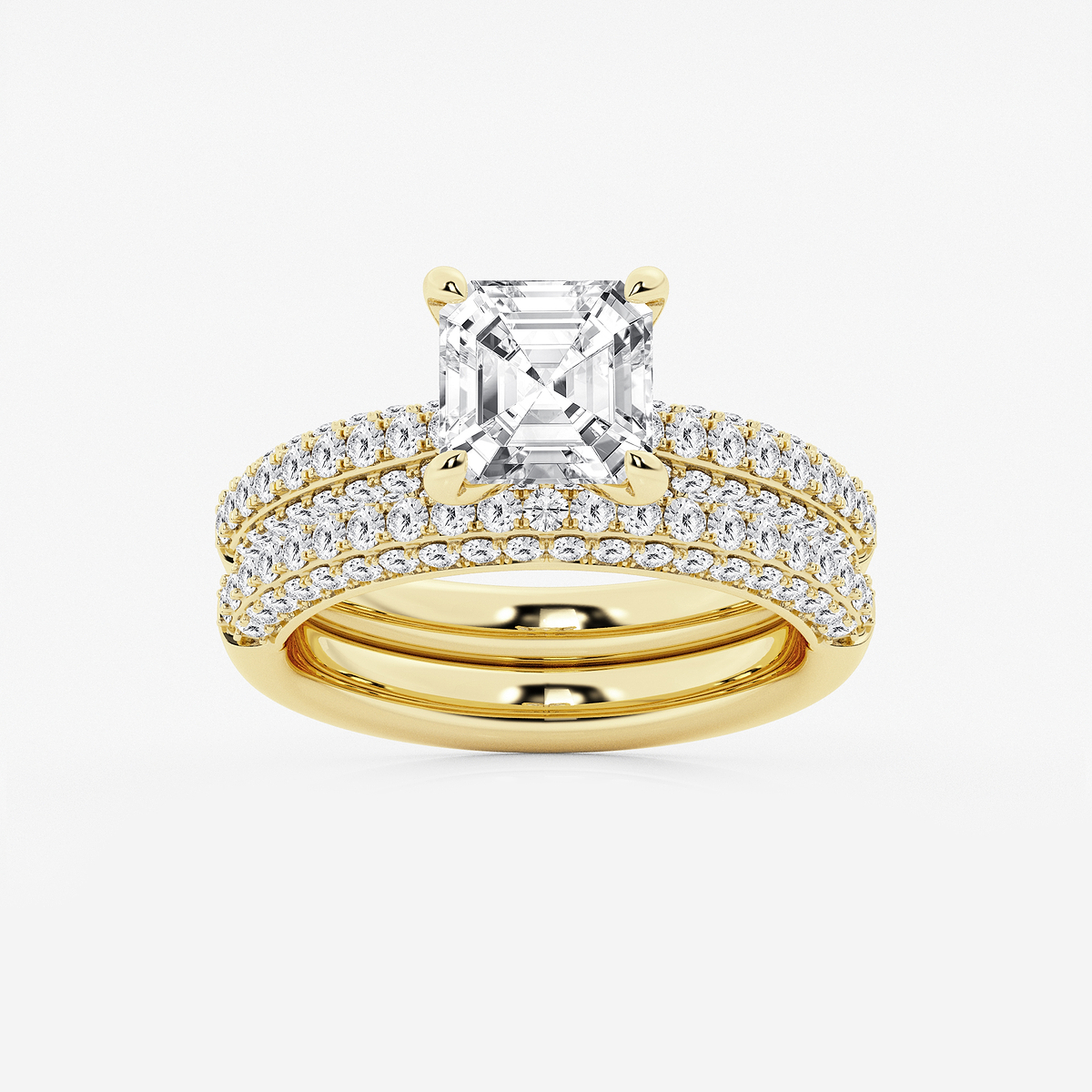 3 1/8 ctw Asscher Lab Grown Diamond Micro Pave Bridal Set