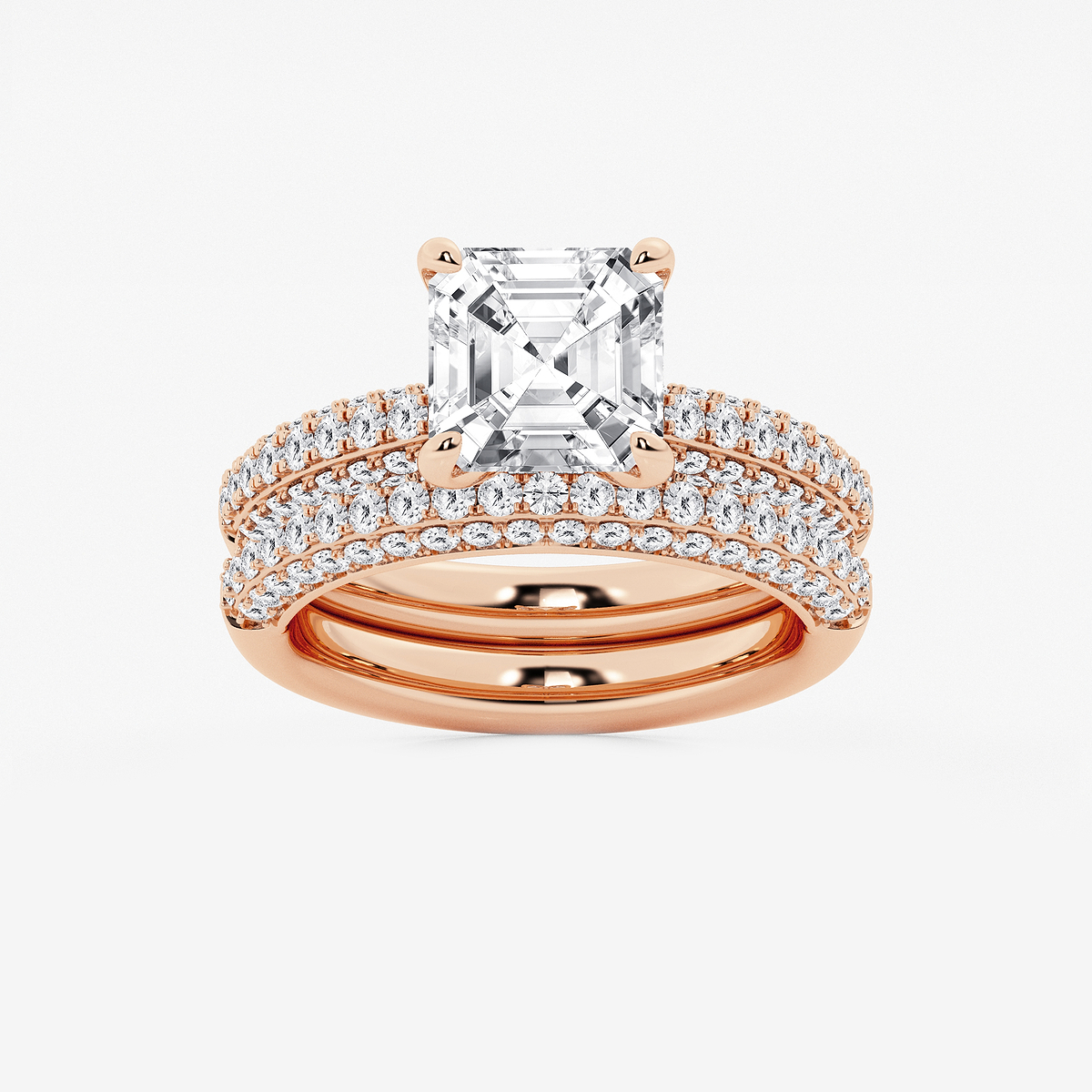 4 1/8 ctw Asscher Lab Grown Diamond Micro Pave Bridal Set