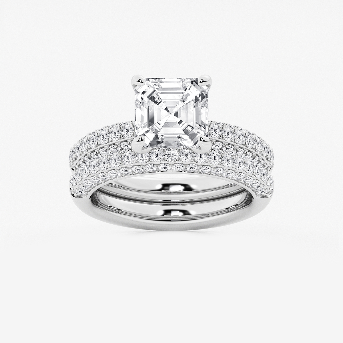 4 1/8 ctw Asscher Lab Grown Diamond Micro Pave Bridal Set