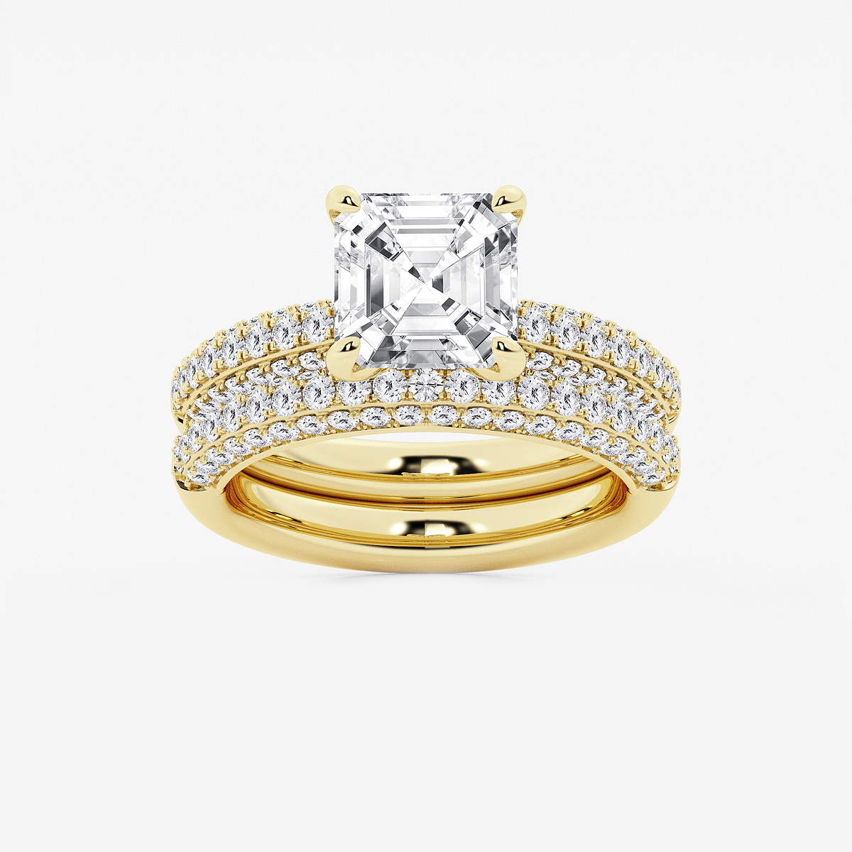 4 1/8 ctw Asscher Lab Grown Diamond Micro Pave Bridal Set