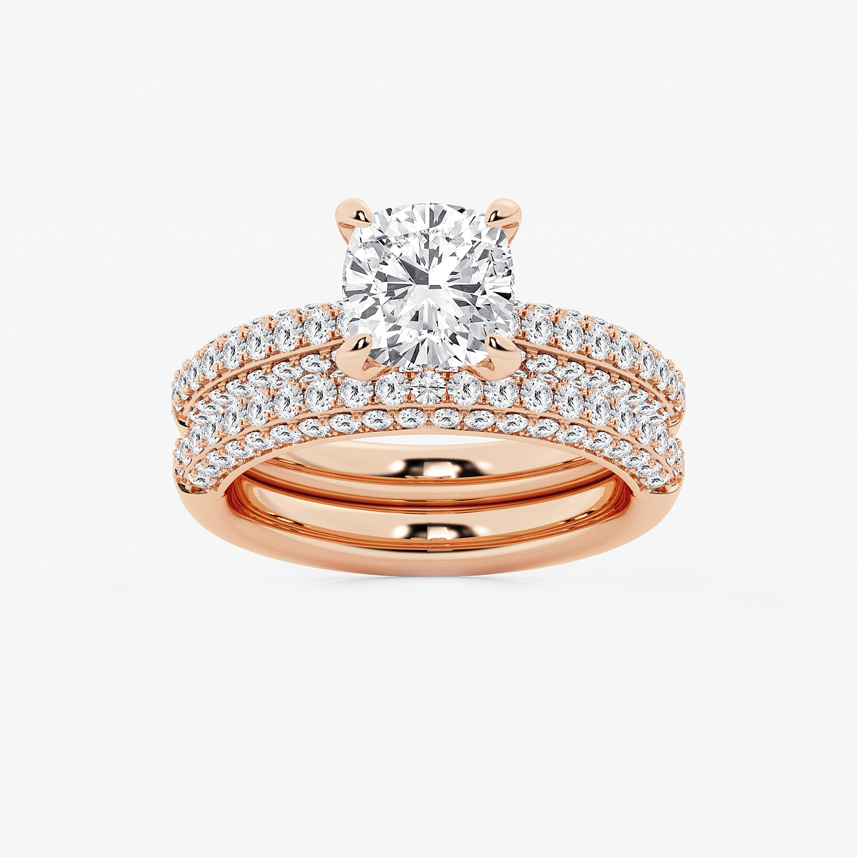 3 1/8 ctw Cushion Lab Grown Diamond Micro Pave Bridal Set