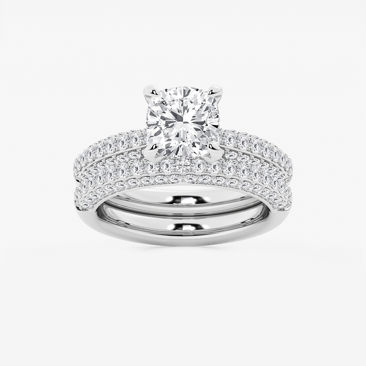 3 1/8 ctw Cushion Lab Grown Diamond Micro Pave Bridal Set