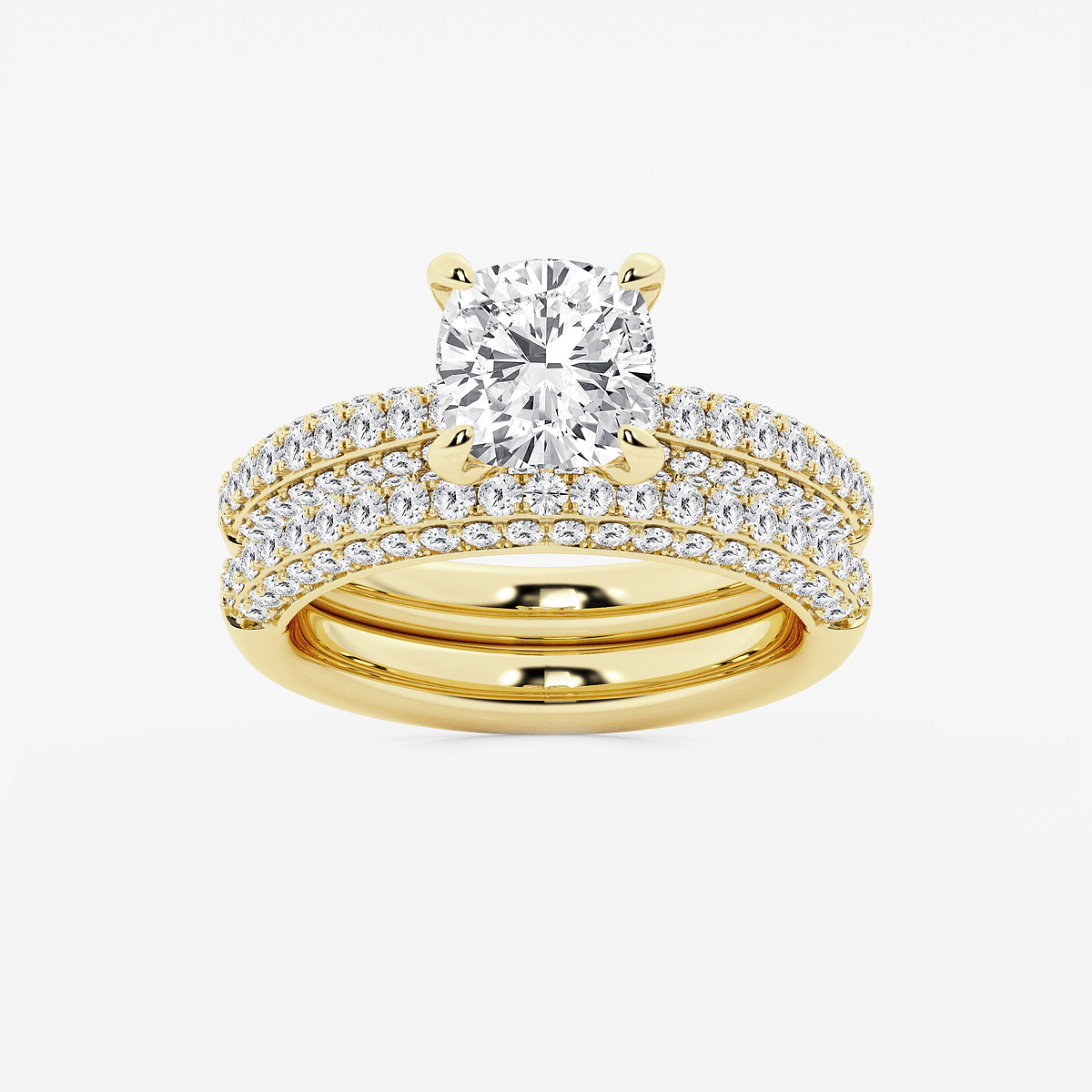 3 1/8 ctw Cushion Lab Grown Diamond Micro Pave Bridal Set