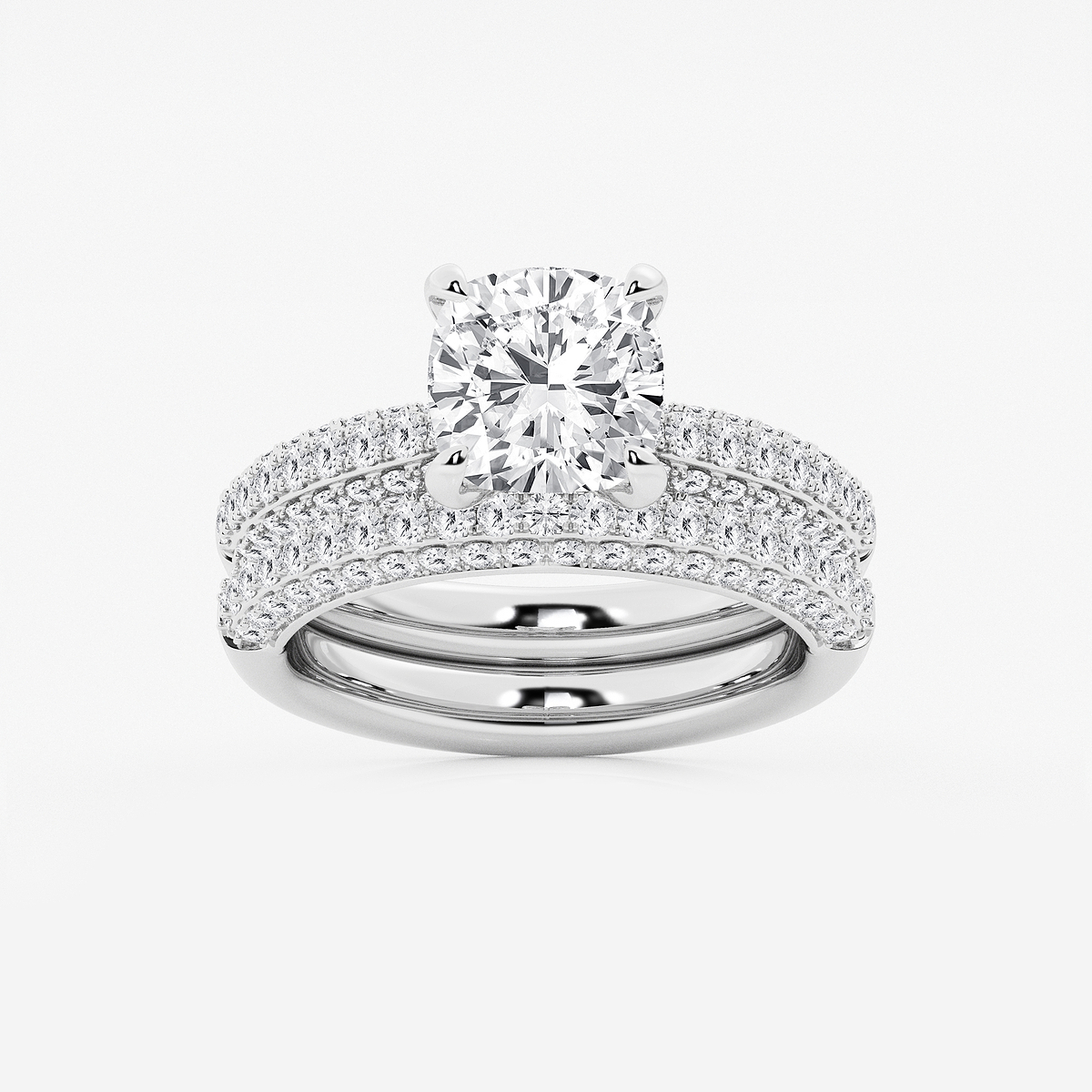 3 2/3 ctw Cushion Lab Grown Diamond Micro Pave Bridal Set