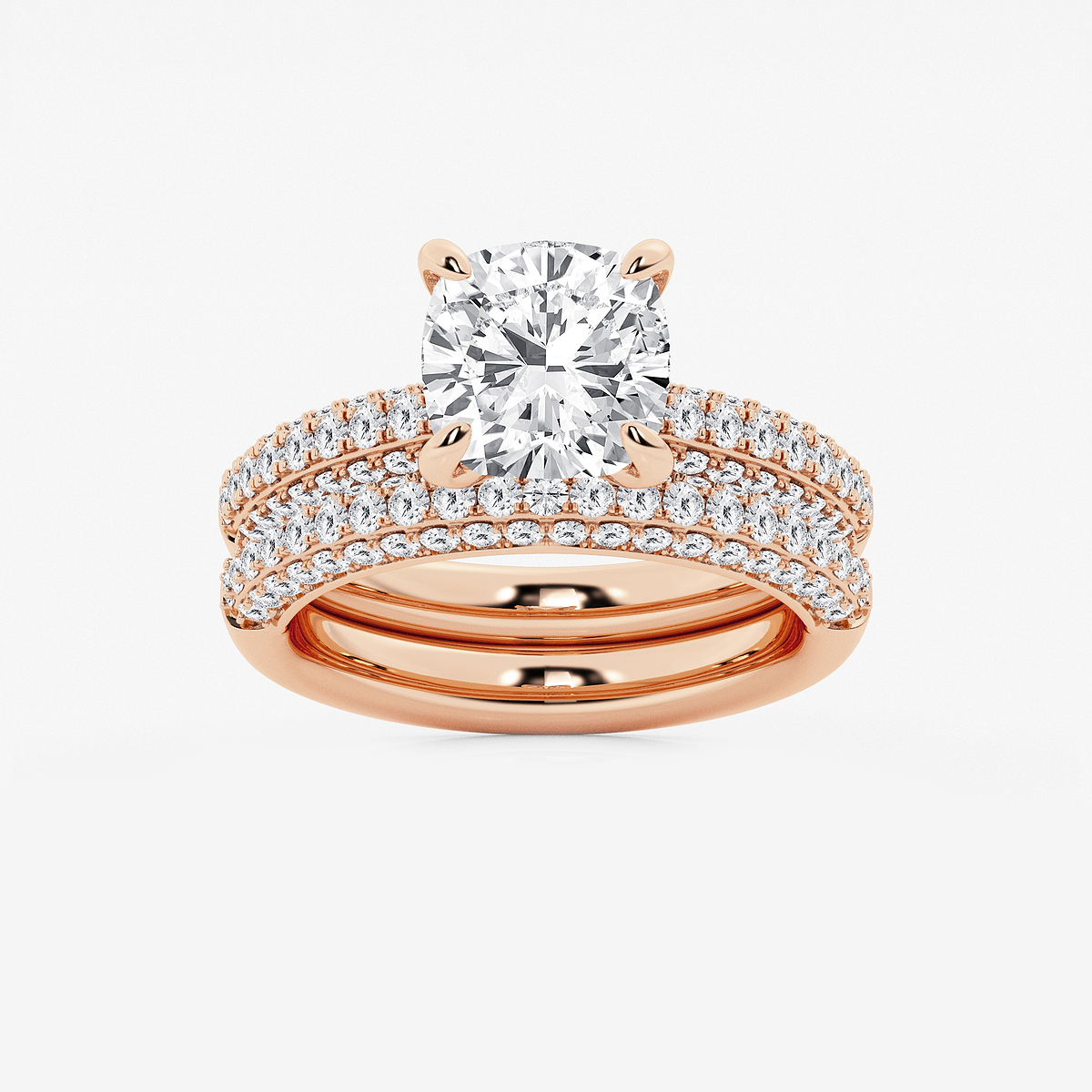 4 1/8 ctw Cushion Lab Grown Diamond Micro Pave Bridal Set