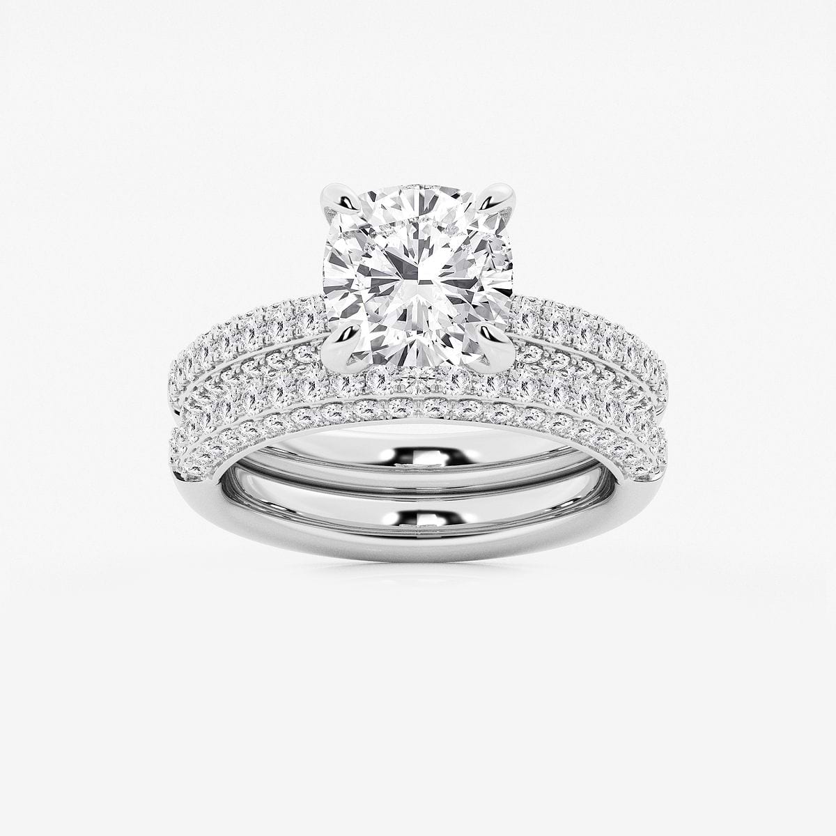 4 1/8 ctw Cushion Lab Grown Diamond Micro Pave Bridal Set