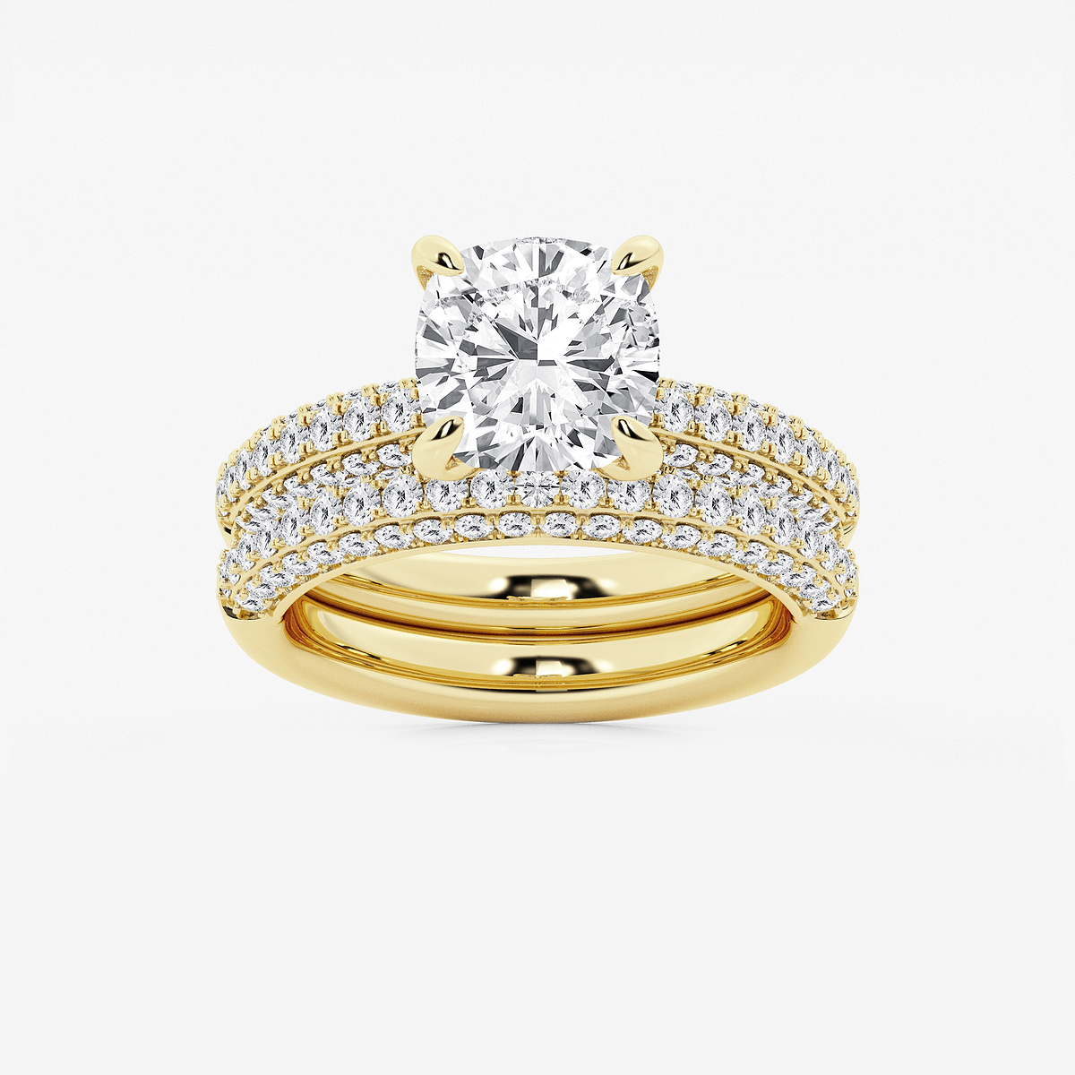 4 1/8 ctw Cushion Lab Grown Diamond Micro Pave Bridal Set