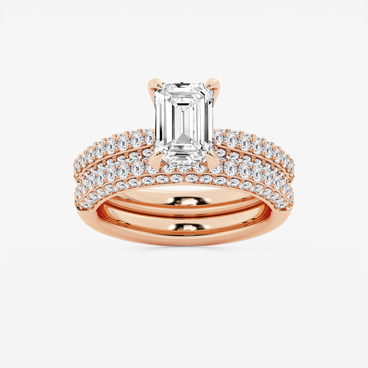 3 1/8 ctw Emerald Lab Grown Diamond Micro Pave Bridal Set