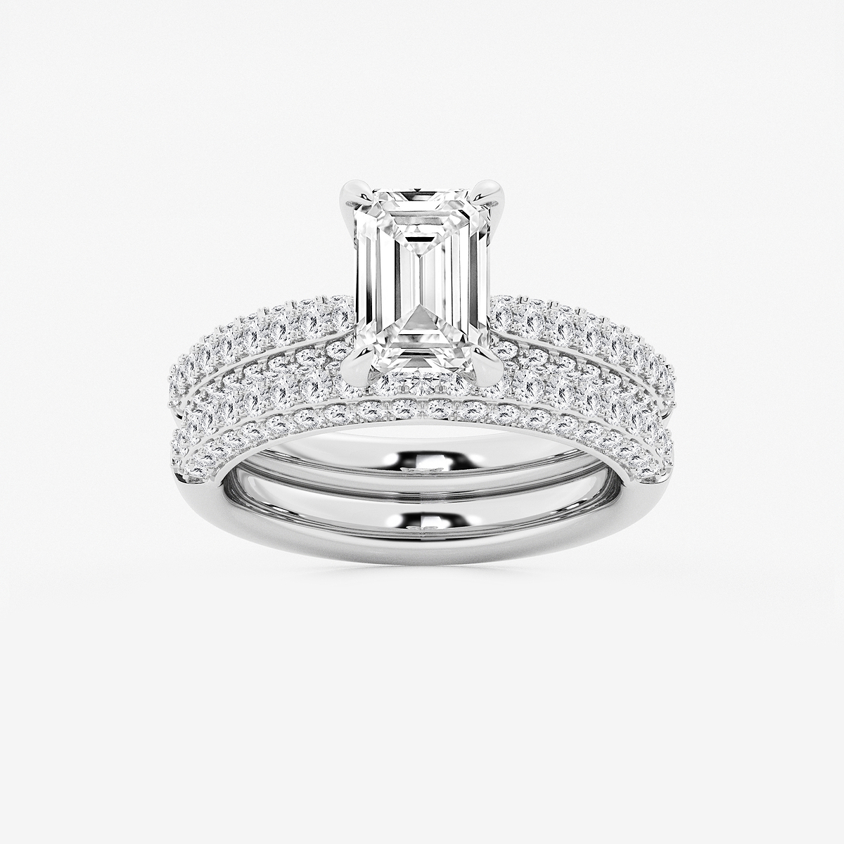 3 1/8 ctw Emerald Lab Grown Diamond Micro Pave Bridal Set
