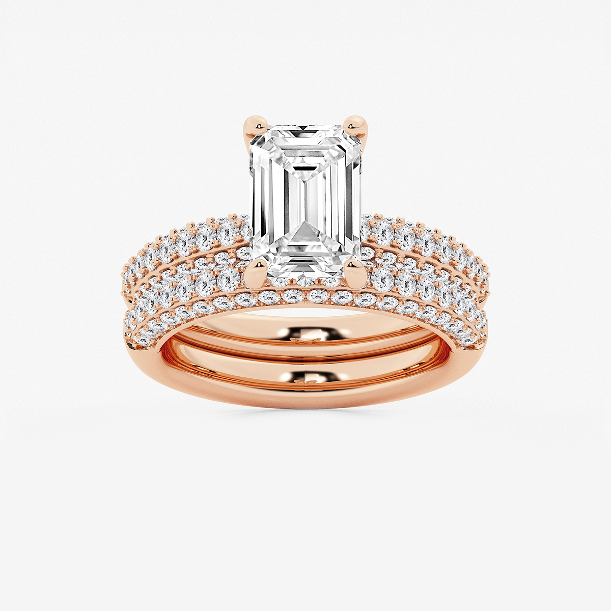 4 1/8 ctw Emerald Lab Grown Diamond Micro Pave Bridal Set