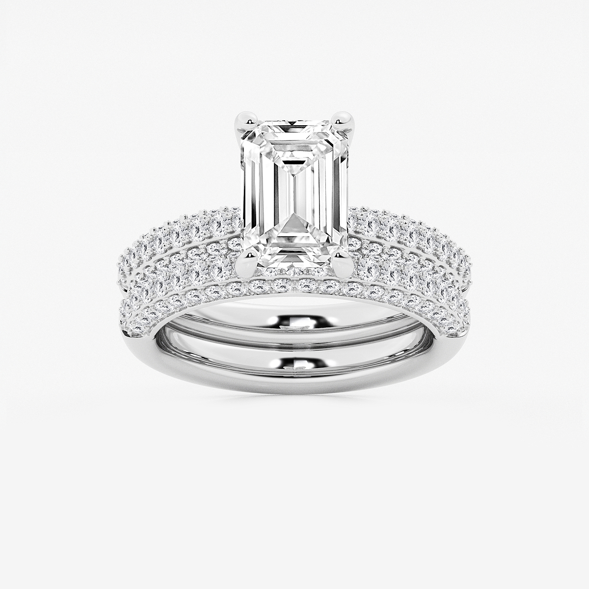 4 1/8 ctw Emerald Lab Grown Diamond Micro Pave Bridal Set
