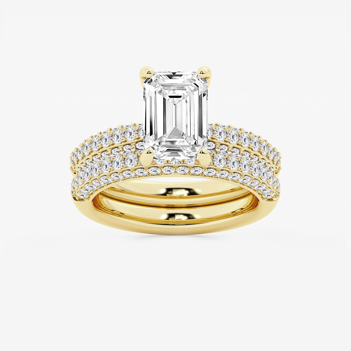 4 1/8 ctw Emerald Lab Grown Diamond Micro Pave Bridal Set