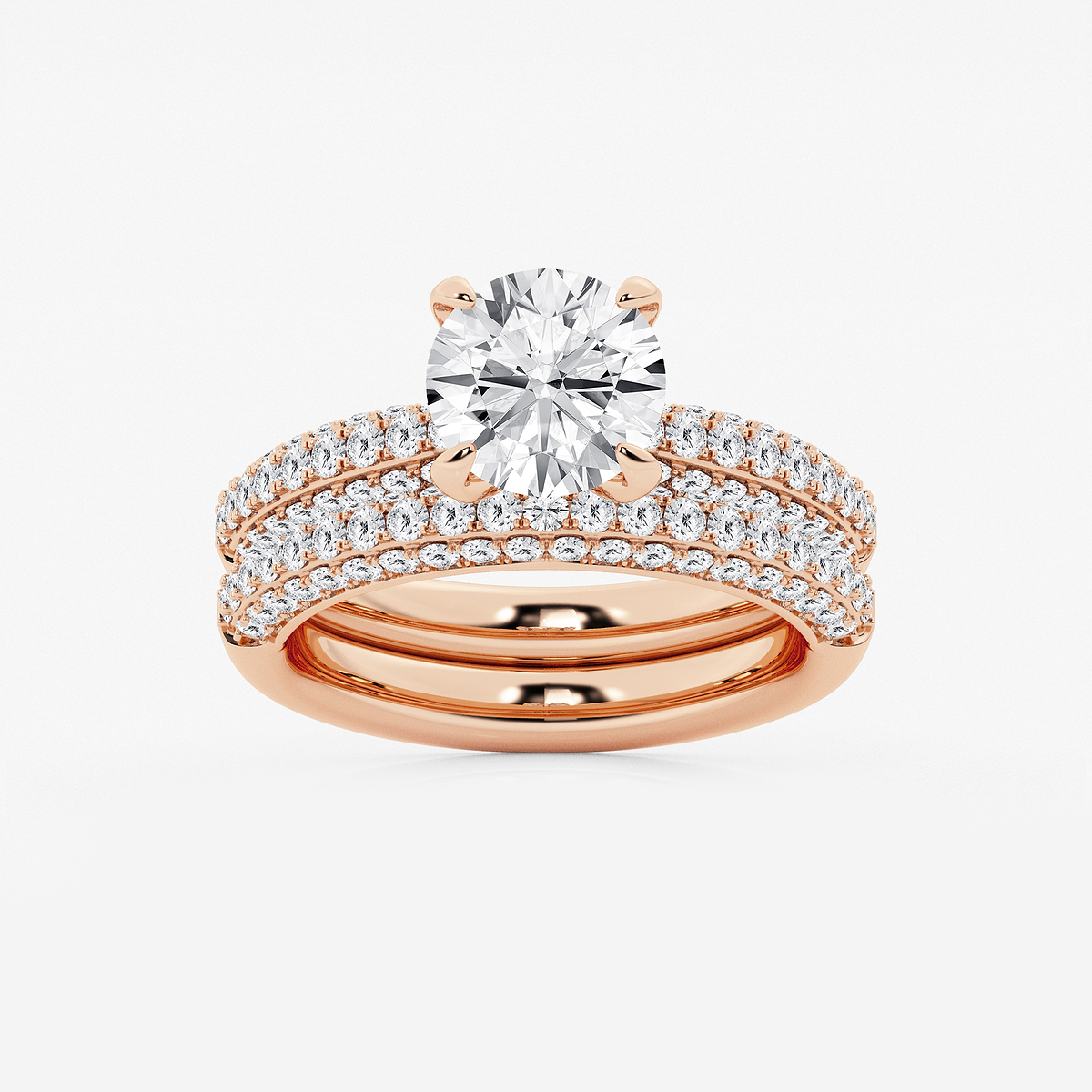 3 1/8 ctw Round Lab Grown Diamond Micro Pave Bridal Set
