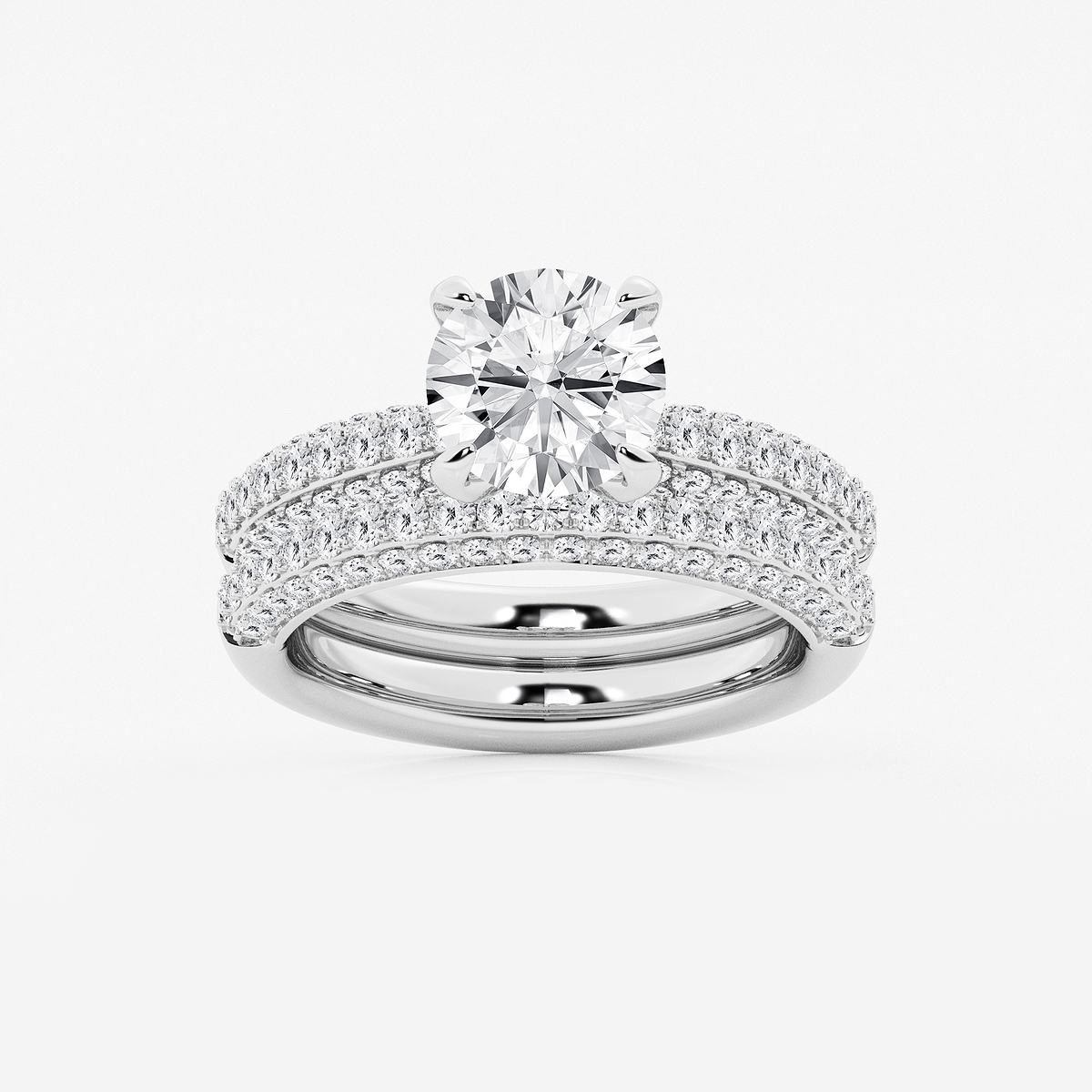 3 1/8 ctw Round Lab Grown Diamond Micro Pave Bridal Set