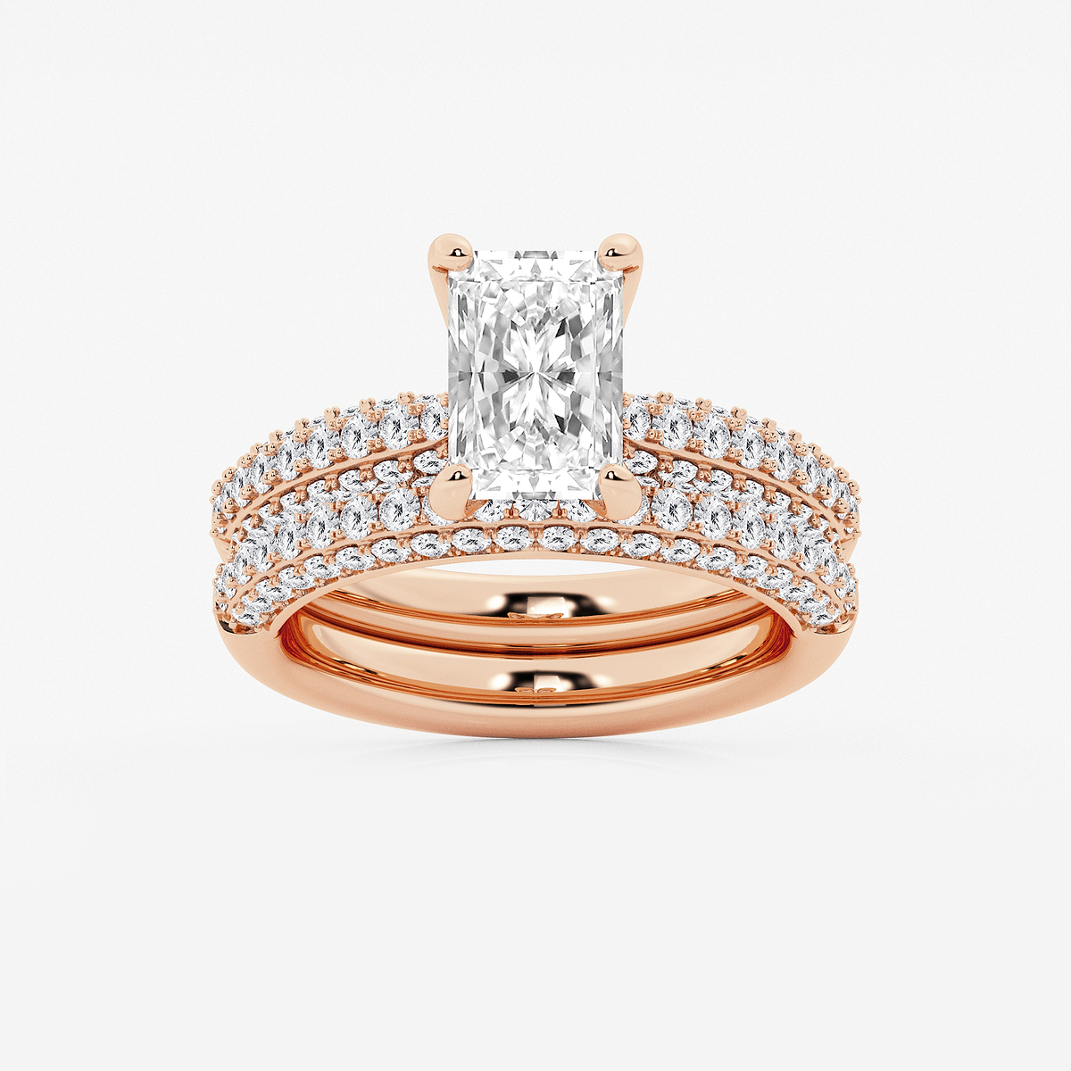 3 1/8 ctw Radiant Lab Grown Diamond Micro Pave Bridal Set