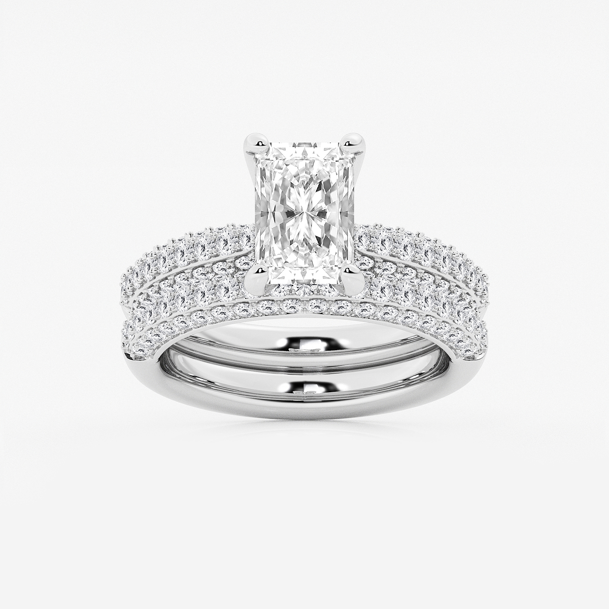 3 1/8 ctw Radiant Lab Grown Diamond Micro Pave Bridal Set