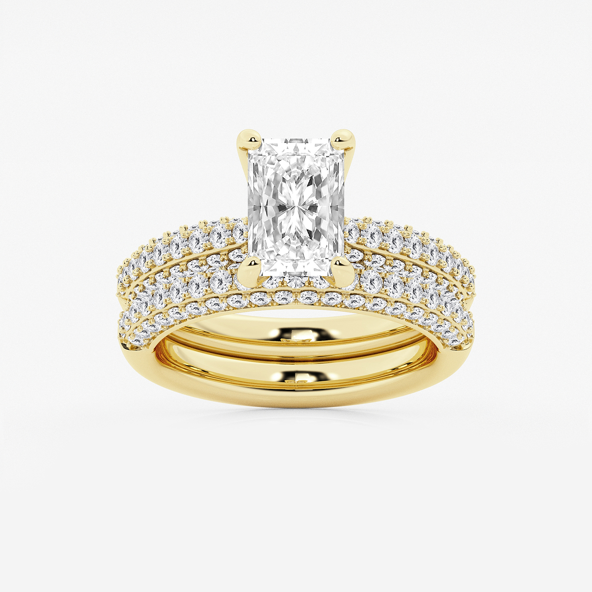 3 1/8 ctw Radiant Lab Grown Diamond Micro Pave Bridal Set