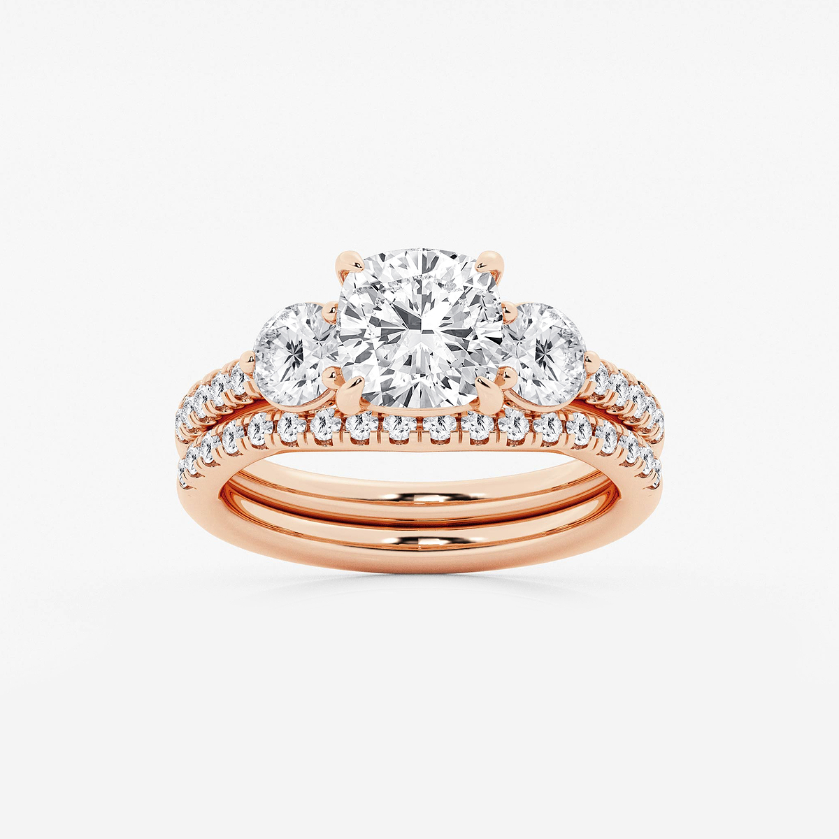 3 1/8 ctw Cushion Lab Grown Diamond Three-Stone Bridal Set