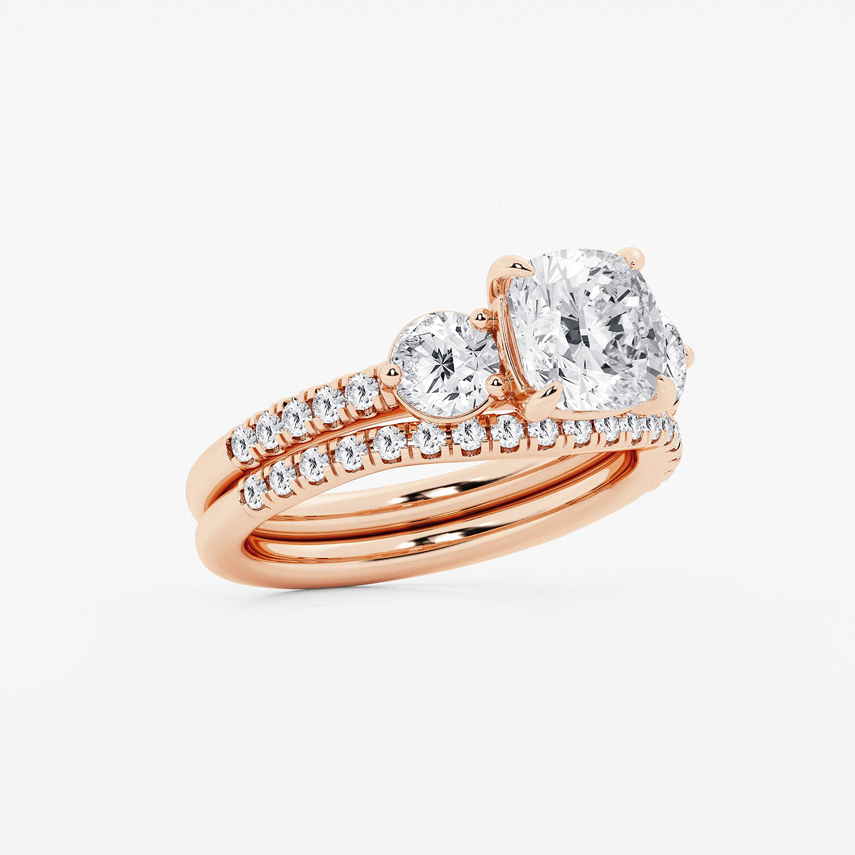 Additional Image 1 for  3 1/8 ctw Cushion Lab Grown Diamond Three-Stone Bridal Set