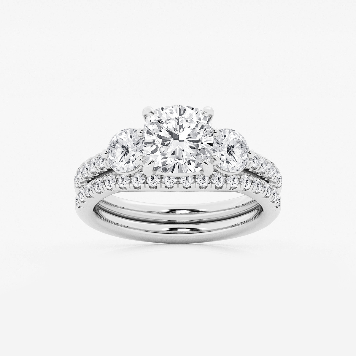 3 1/8 ctw Cushion Lab Grown Diamond Three-Stone Bridal Set