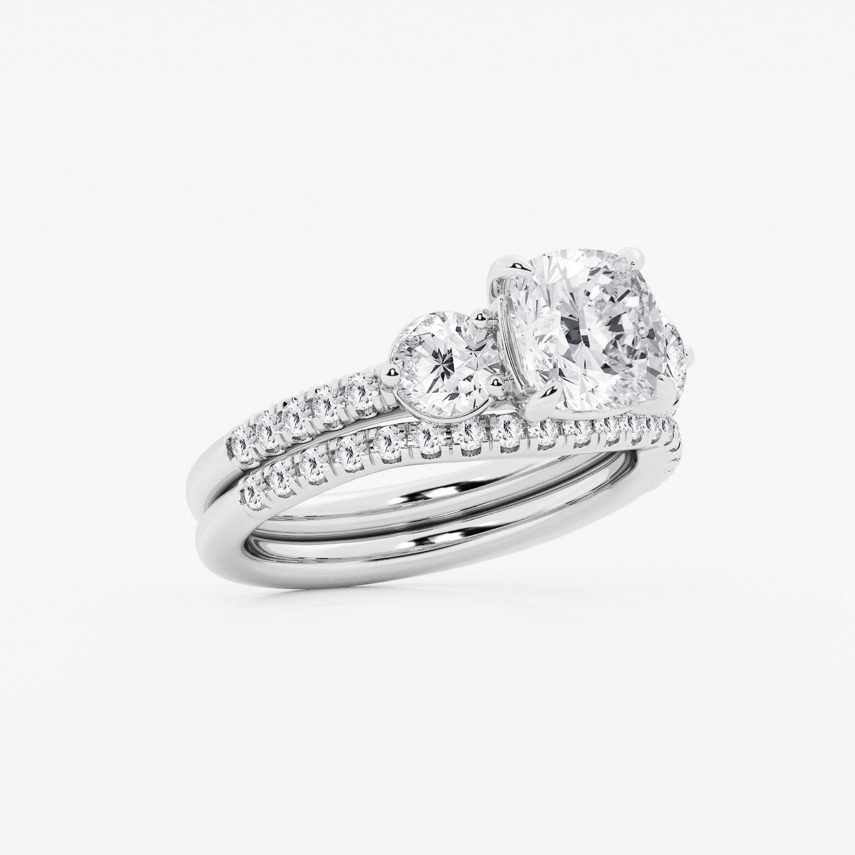 Additional Image 1 for  3 1/8 ctw Cushion Lab Grown Diamond Three-Stone Bridal Set