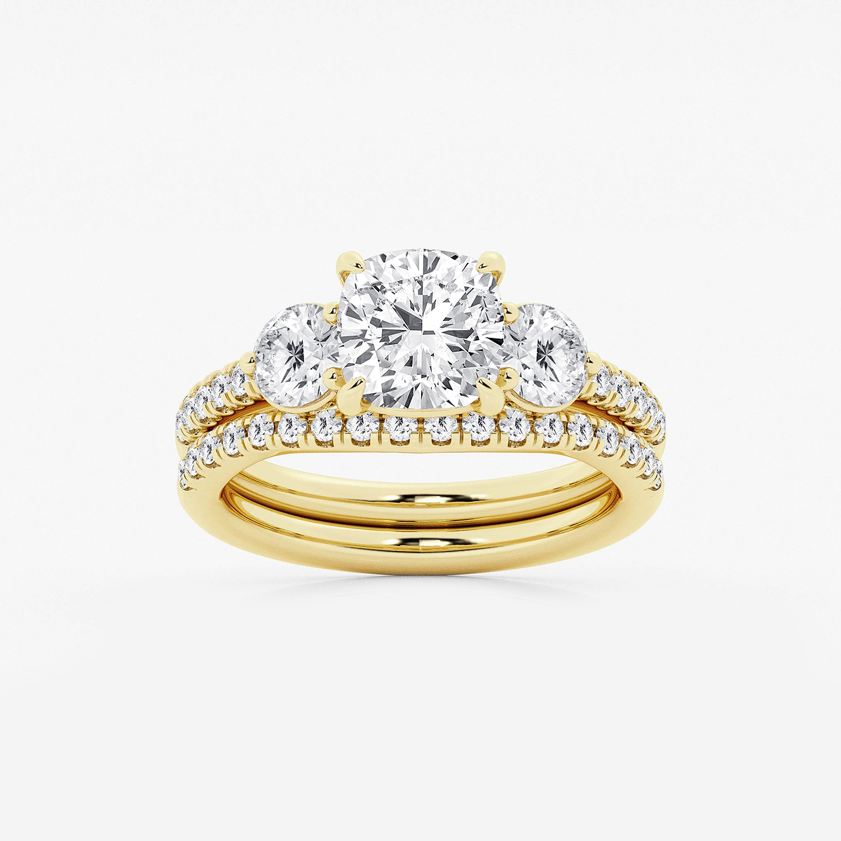 3 1/8 ctw Cushion Lab Grown Diamond Three-Stone Bridal Set