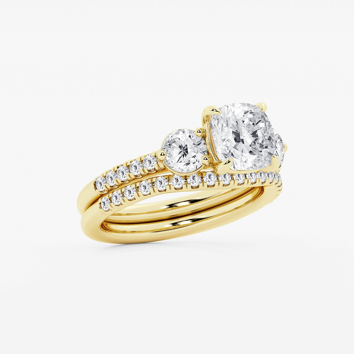 Additional Image 1 for  3 1/8 ctw Cushion Lab Grown Diamond Three-Stone Bridal Set