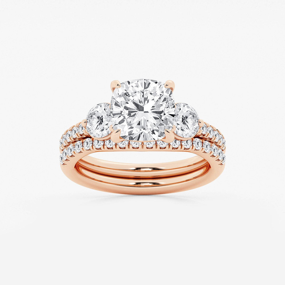 4 1/8 ctw Cushion Lab Grown Diamond Three-Stone Bridal Set